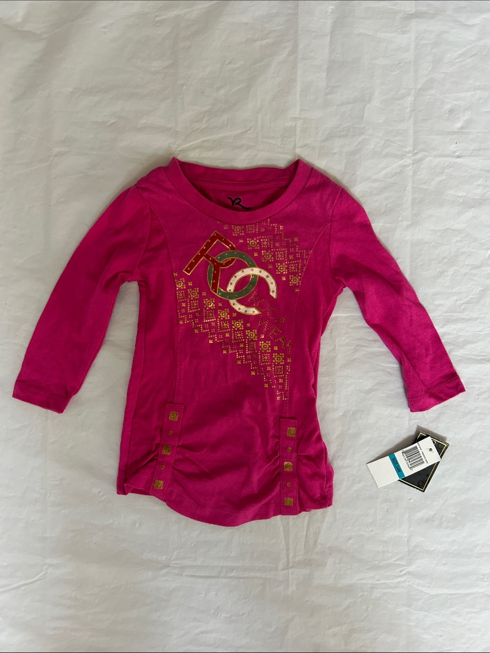 Rocawear Girls' Hot Pink Long Sleeve Tee with Gold Graphic